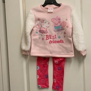 NWT Toddler Girls Peppa Pig 2 Piece Set - Fleece Top with Leggings